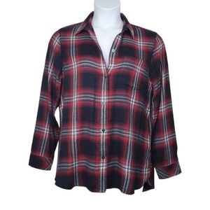 Madewell Womens Long Sleeve Red Black Plaid Button Front Shirt Size M
